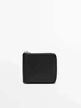 Кожаный кошелек с молнией Massimo Dutti, черный