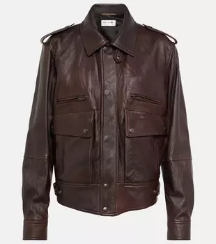 Кожаный пиджак SAINT LAURENT, коричневый