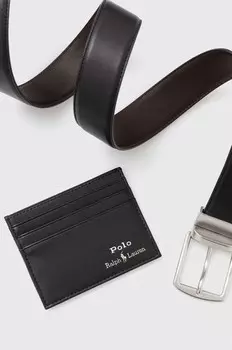 Кожаный ремень и визитница Polo Ralph Lauren, черный
