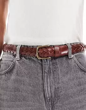 Кожаный ремень Levi's с тесьмой, средне-коричневый