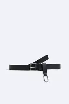 Кожаный ремень с брелоком ZARA, черный