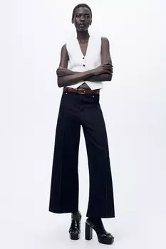 Кожаный ремень с квадратной пряжкой ZARA, коричневый