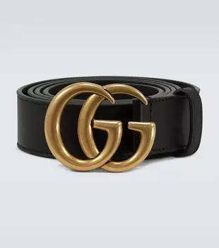 Кожаный ремень с пряжкой в виде двойной буквы G Gucci, черный