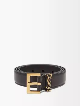 Кожаный ремень ysl с бляшкой Saint Laurent, черный