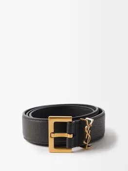 Кожаный ремень ysl с бляшкой Saint Laurent, черный