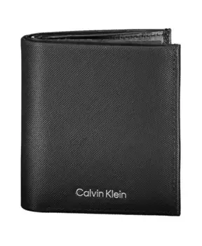 Кожаный RFID кошелек с логотипом Calvin Klein, черный