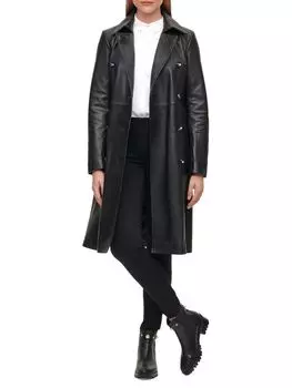 Кожаный тренч с поясом Karl Lagerfeld Paris, черный
