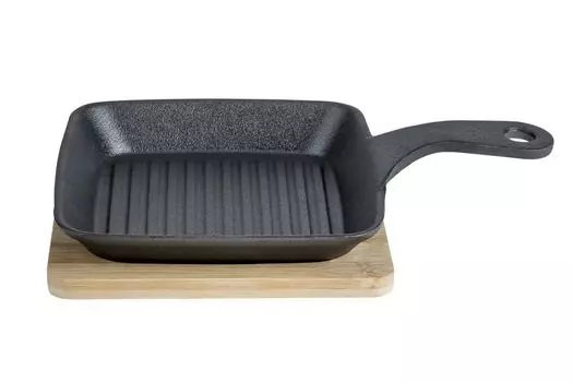 Kp чугунная сковорода с ручкой на бамбуковом основании - размер сковороды 15x15 см Cosy and Trendy
