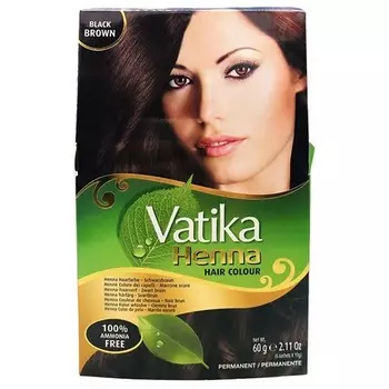 Краска для волос хна черно-коричневая 100% без аммиака 60 г Vatika