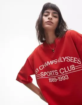 Красная футболка оверсайз Topshop "Champs Elyses"