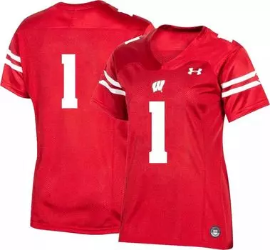 Красная реплика женской футбольной майки Under Armour Wisconsin Badgers