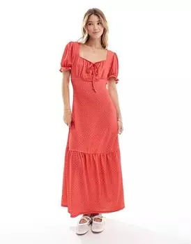 Красное чайное платье макси в горошек Miss Selfridge