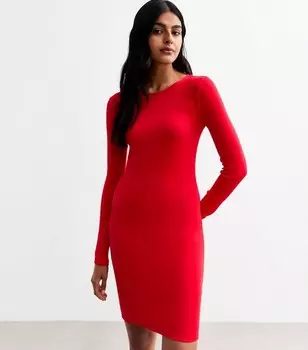 Красное мини-платье в рубчик с длинными рукавами New Look, красный