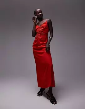 Красное платье макси со сборками Topshop