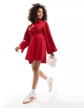 Красное платье-рубашка мини с швеллером ASOS DESIGN