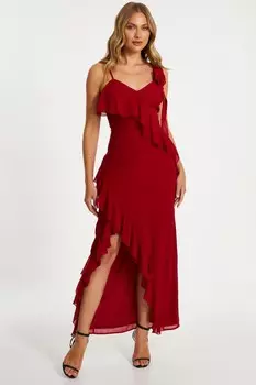 Красное шифоновое платье макси с оборками QUIZ Clothing