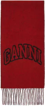 Красный шерстяной шарф с бахромой GANNI