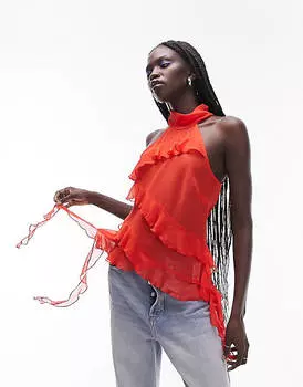 Красный топ с оборками Topshop