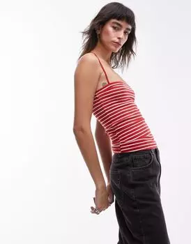Красный топ с полосками-спагетти Topshop