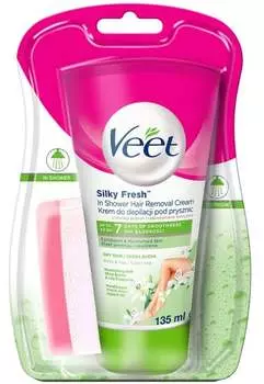 Крем для депиляции тела для сухой кожи под душем, 135 мл + спонж Veet