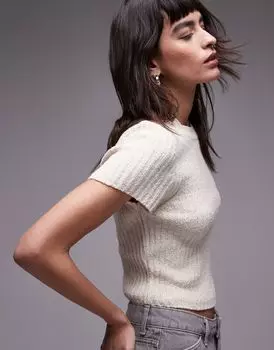 Кремовая фактурная трикотажная футболка Topshop