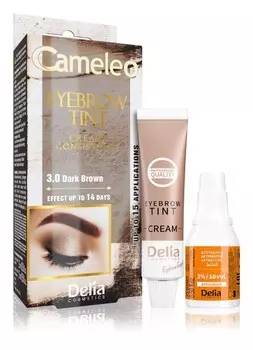 Кремовая, профессиональная краска для бровей без аммиака Delia Cosmetics Cameleo, оттенок 3.0 Dark Brown 15 мл