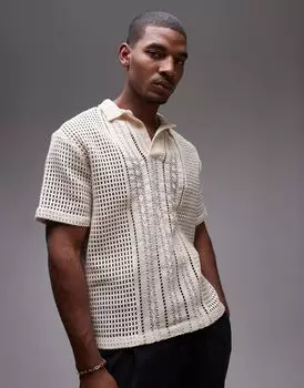 Кремовая рубашка-поло свободного кроя с короткими рукавами Topman