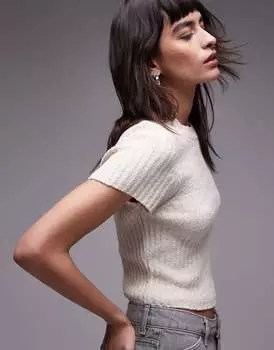 Кремовая трикотажная футболка с текстурой Topshop