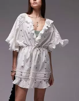 Кремово-белое пляжное платье с цветочной вышивкой плюмети от Topshop