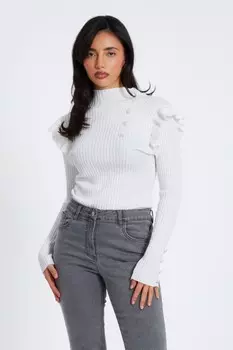 Кремовый вязаный джемпер с оборками QUIZ Clothing