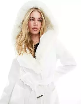 Кремовый жакет в стиле банного халата River Island с отделкой из искусственного меха