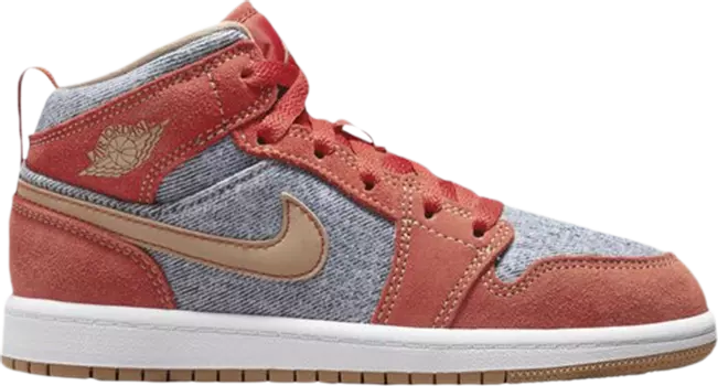 Кроссовки Air Jordan 1 Mid SE PS Denim Red, оранжевый