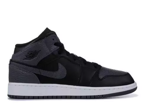 Кроссовки AIR JORDAN 1 RETRO MID GS 'BLACK DARK GREY', черный