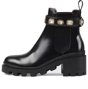 Кроссовки ankle boot with belt 'black leather' Gucci, черный