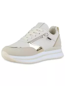 Кроссовки на шнуровке VAN HILL, цвет beige gold metallic