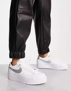 Кроссовки Nike Blazer Low Platform белого цвета с серебристым металликом
