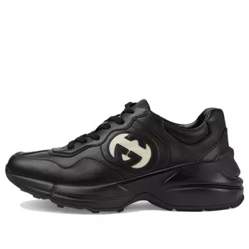 Кроссовки rhyton leather sneakers 'black white' Gucci, черный