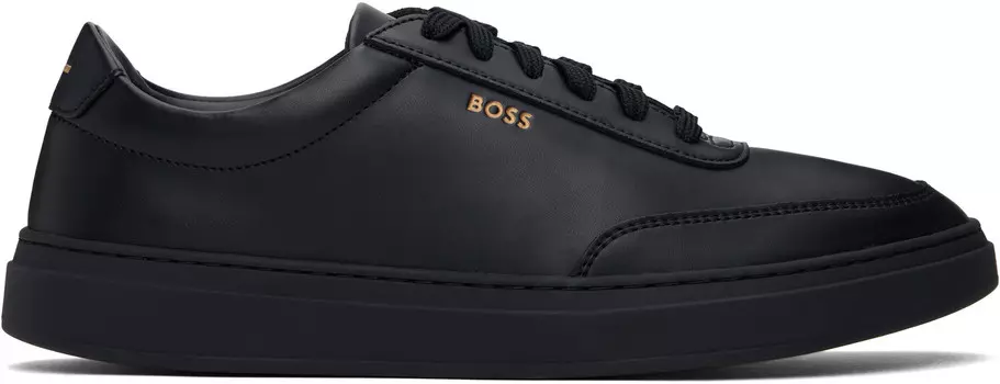 Кроссовки с логотипом из кожи с покрытием BOSS, черный