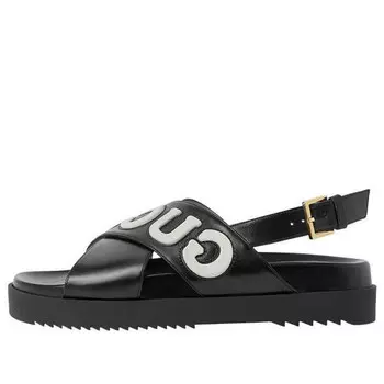 Кроссовки sandal with logo script 'black white' Gucci, черный