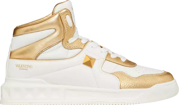 Кроссовки Valentino One Stud Mid White Metallic Gold, белый