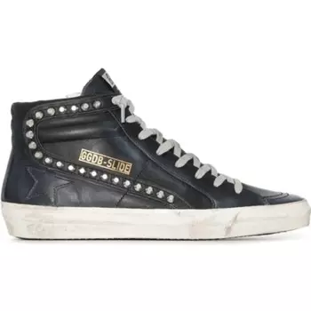 Кроссовки женские Golden Goose Slide черные с заклепками