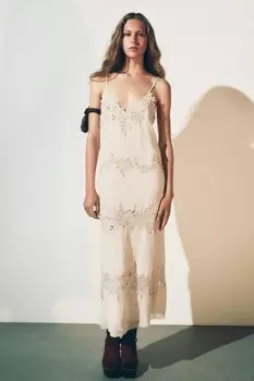 Кружевное миди платье ZARA, экрю