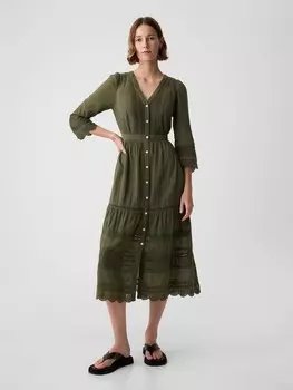 Кружевное платье миди Gap, зеленый