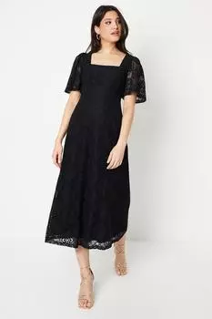 Кружевное платье миди с квадратным вырезом Dorothy Perkins, черный