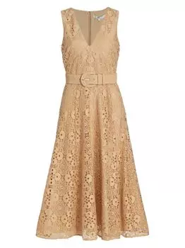 Кружевное платье-миди с пышной юбкой Badgley Mischka