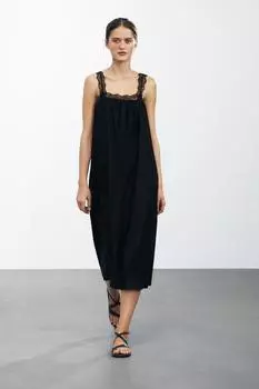Кружевное платье миди ZARA, черный