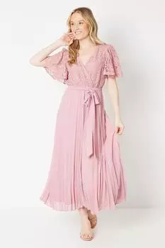Кружевное плиссированное платье миди с запахом Dorothy Perkins, розовый