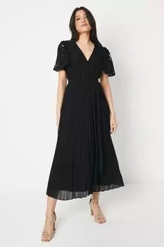 Кружевное плиссированное платье миди с запахом Dorothy Perkins, черный