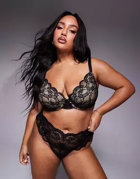 Кружевной бюстгальтер пуш-ап Curve Lola ASOS DESIGN черного цвета