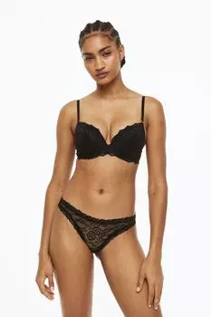 Кружевные бразильские трусы, 3 шт. H&amp;M, черный/светло-розовый